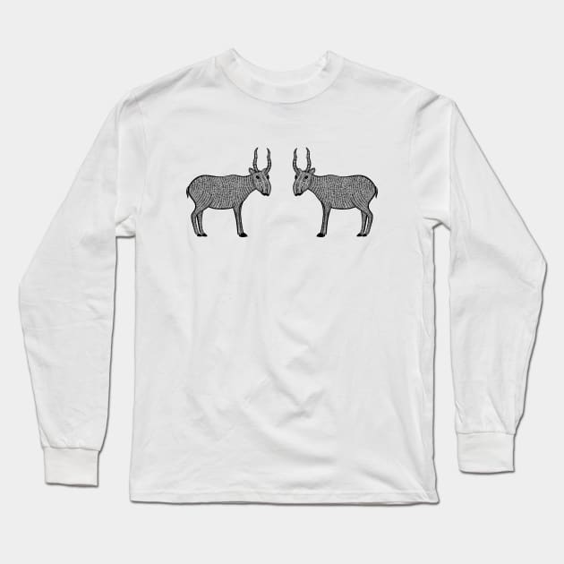 Saiga Antelopes in Love - cute antelope design - light colors Long Sleeve T-Shirt by Green Paladin